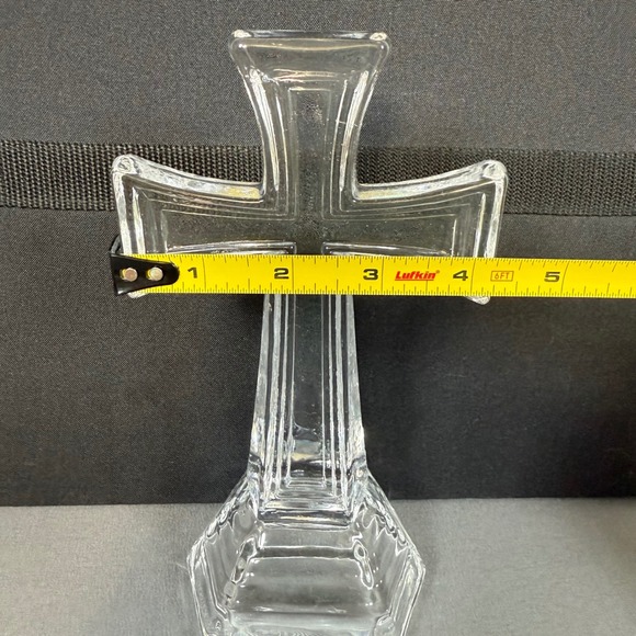 Clear Glass Cross Tabletop Decor Religious Christian Display Stand - Picture 7 of 8